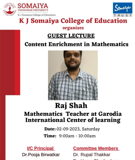 2023-09-02 09:00:00  Guest Lecture on Content Enrichment in Mathematics by Raj Shah