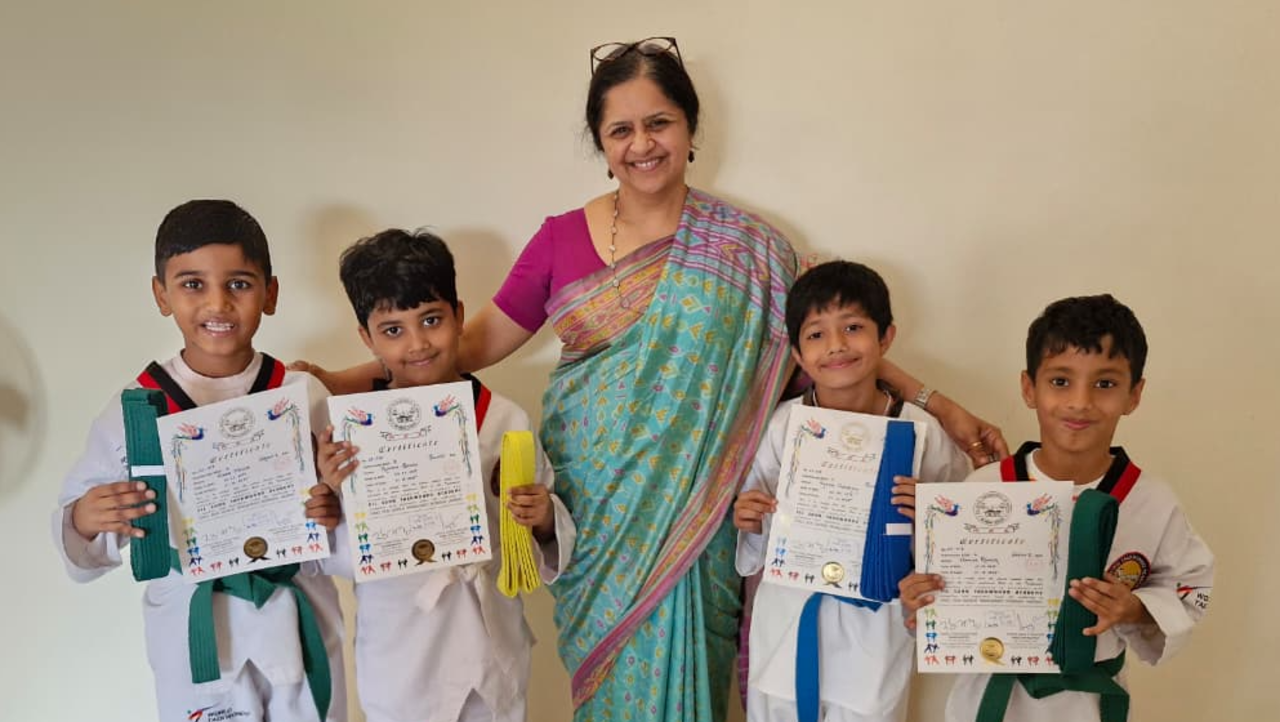 2025-12-14 11:29:00 Somaiya Sports Academy The Somaiya School Students Felicitated for Taekwondo Belt Promotions